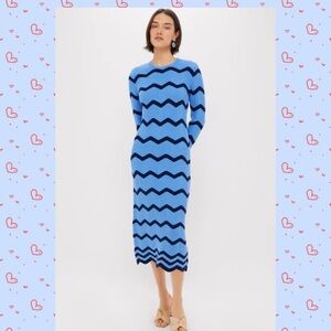 Hyacinth House Blue and Navy Zig-Zag Stripe Callan Knit Midi Dress